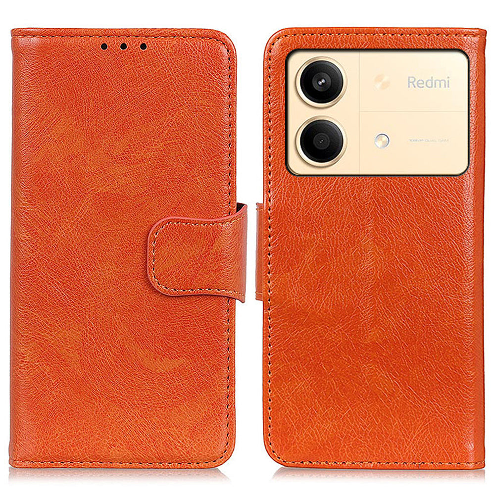 For Xiaomi Redmi Note 13R Pro 5G Wallet Cover Split Leather Case Nappa Texture - Orange For Xiaomi Redmi Note 13R Pro 5G Wallet Cover Split Leather Case Nappa Texture - Orange